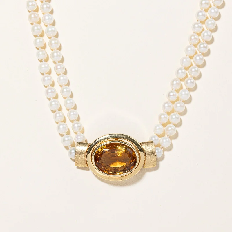 High-end diamond necklaces-Pearl & Citrine Choker Necklace | 12.50ct | 15.5" |