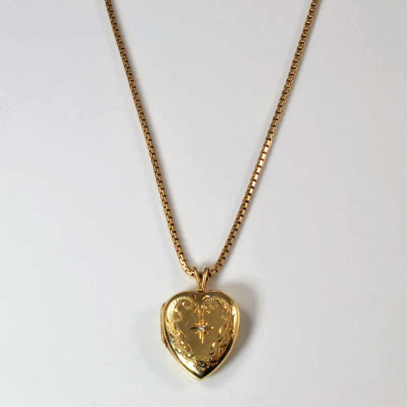 Vine motif necklaces-Diamond Heart Locket Necklace | 0.015ct | 18" |