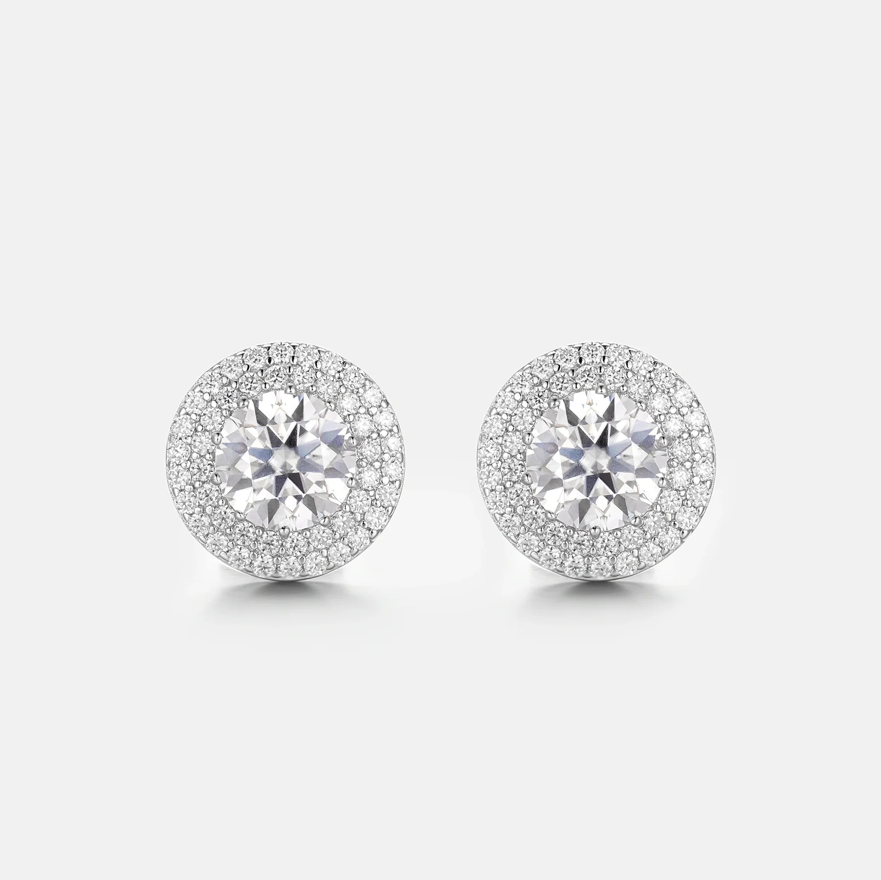 Airy hoop earrings-S925 Halo Round Cut Moissanite Stud Earrings - 2.0 Carat