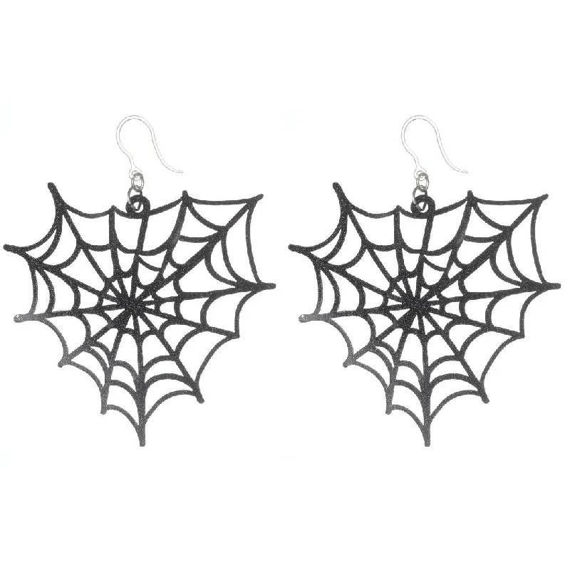 Burnished gold earrings-Exaggerated Spider Web Earrings Dangles Hypoallergenic Earrings for Sensitive Ears Made with Plastic Posts