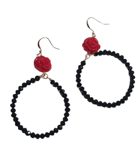 Fired clay earrings-Rosa Black Crystal Hoop Earrings