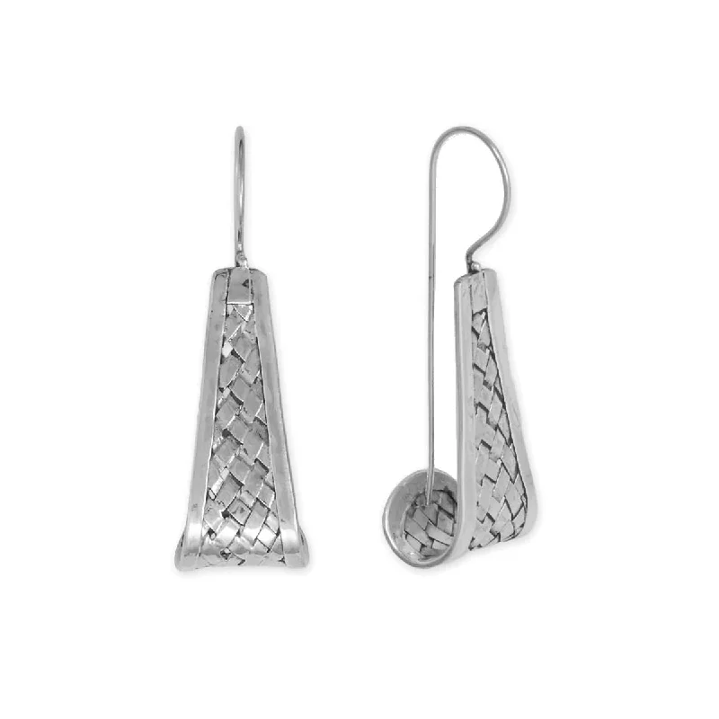 Driftwood earrings-Bali Handmade Weave Pattern Curled Drop Earrings Sterling Silver