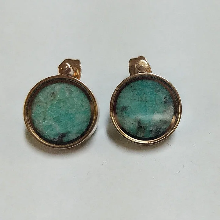 Tri-metal earrings-AMAZONITE CAPTURED IN ROSE GOLD EARRINGS