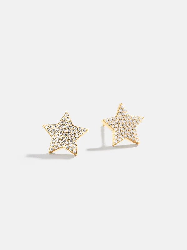 Antique clip earrings-18K Gold Star Earrings - Gold/Pavé