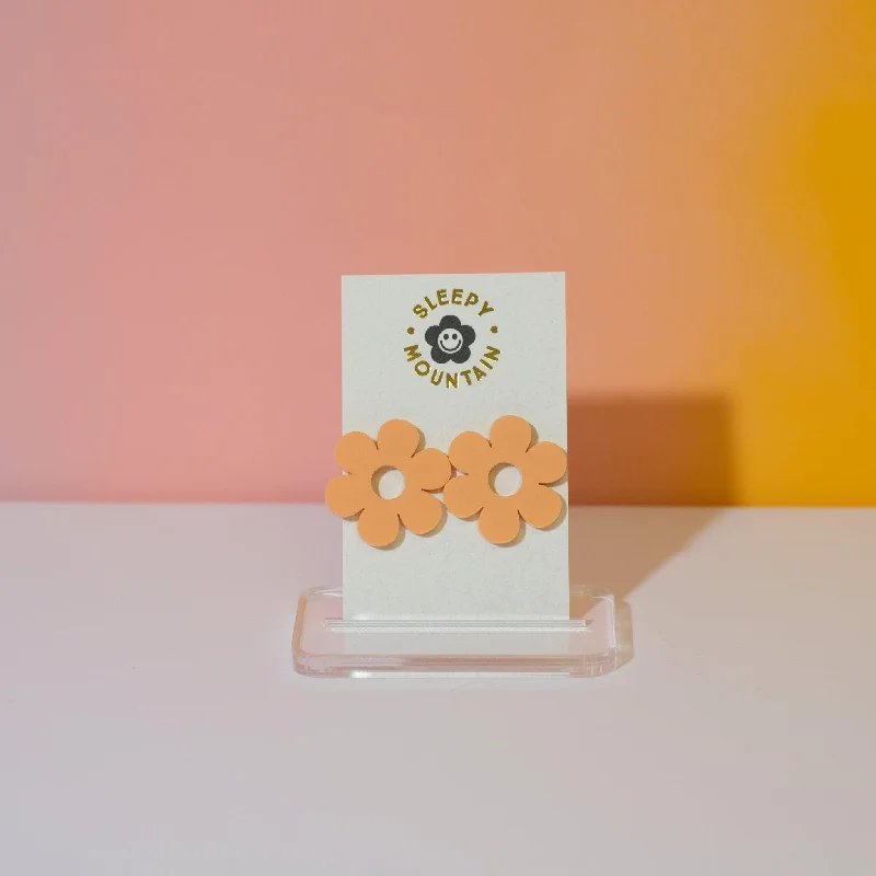 Amber stud earrings-Daisy Earrings - Pastel Orange Acrylic Statement Studs