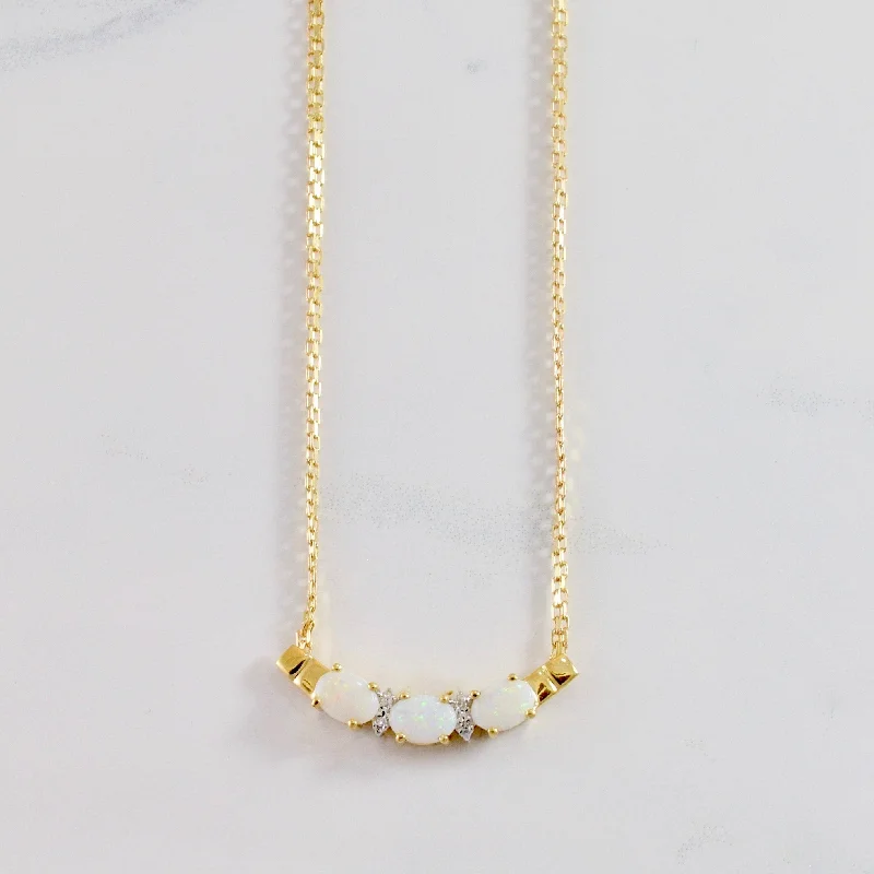 Curved design necklaces-Diamond and Opal Pendant and Necklace | 0.02 ctw SZ 17" |