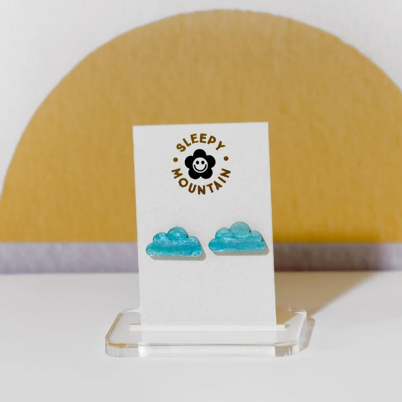 Ridged disc earrings-Blue cloud stud earrings