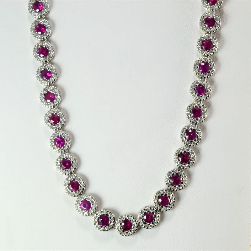 Flat bar necklaces-Ruby & Diamond Textured Necklace | 2.21 ctw, 16''|