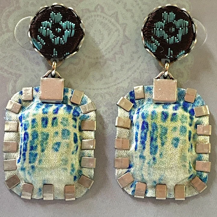 Sweeping design earrings-AYALBAR BLUE SQUARE EARRINGS