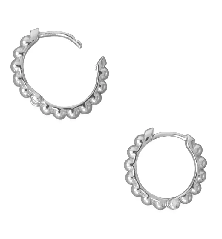 Prism star earrings-Beaded Click Huggie Hoop Earrings Rhodium on Sterling Silver 14.5mm