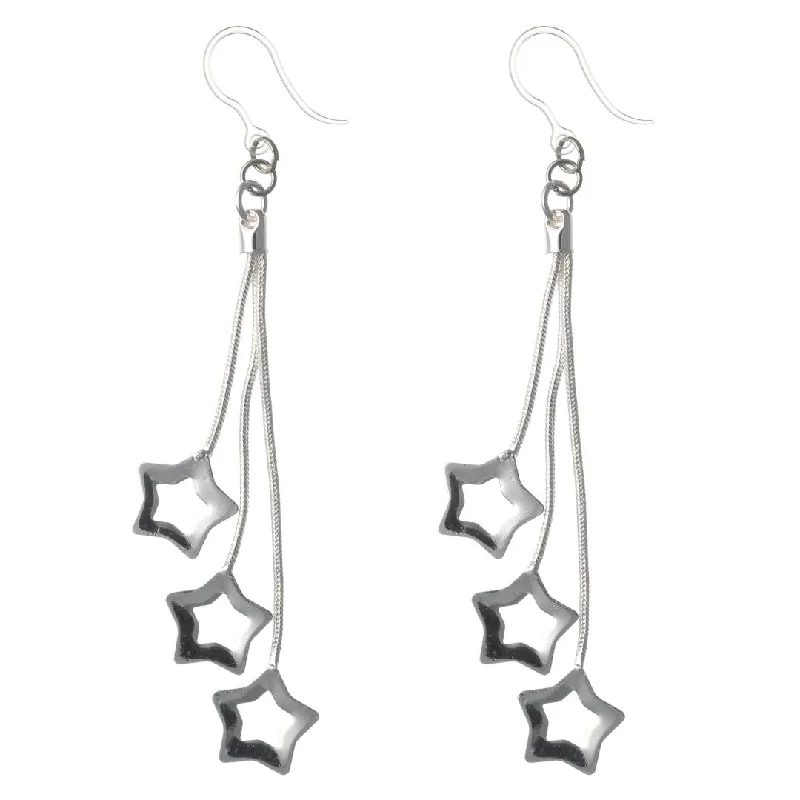 Solar phase earrings-Silver Stars Dangles Hypoallergenic Earrings for Sensitive Ears Made with Plastic Posts