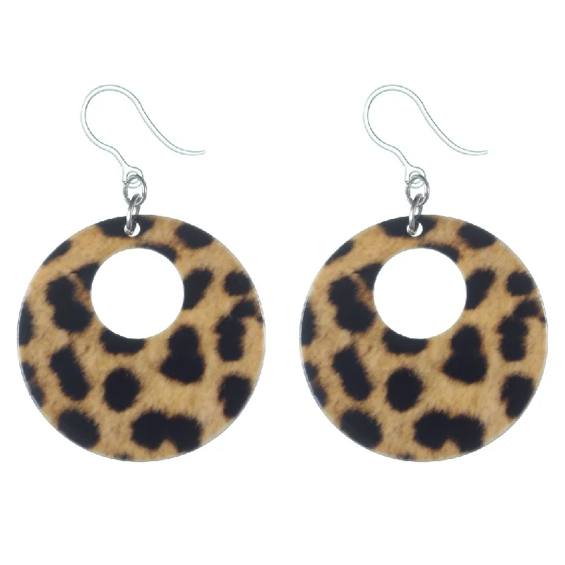 Jasper slice earrings-Cheetah Drop Dangles Hypoallergenic Earrings for Sensitive Ears Made with Plastic Posts