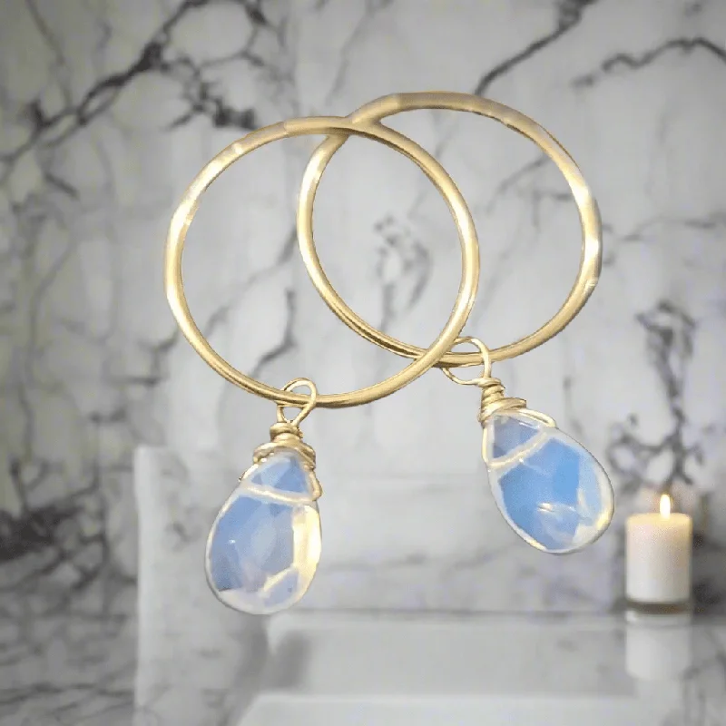 Ribbon tassel earrings-Elisa Opalite Hoop Earrings