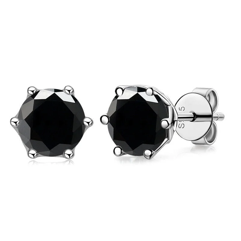 Token coin earrings-S925 Black Moissanite Earring Studs in White Gold - 2.0 Carat