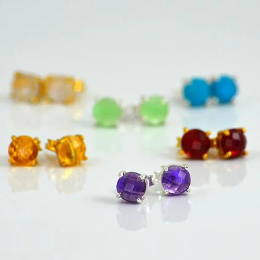 Square stud earrings-Custom Birthstone Stud Earrings