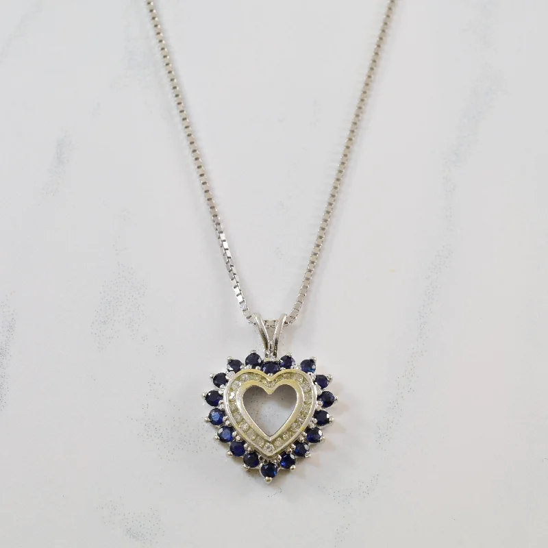 Subtle gem necklaces-Blue Sapphire & Diamond Heart Necklace | 0.54ctw, 0.06ctw | 17" |