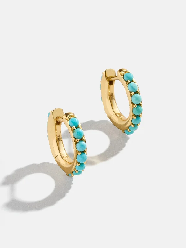 Large hoop earrings-18K Gold Semi-Precious Huggie Earrings - Turquoise