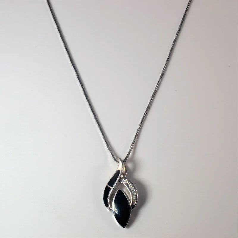 Citrine drop necklaces-Onyx Inlay Diamond Necklace | 0.08ctw | 17" |