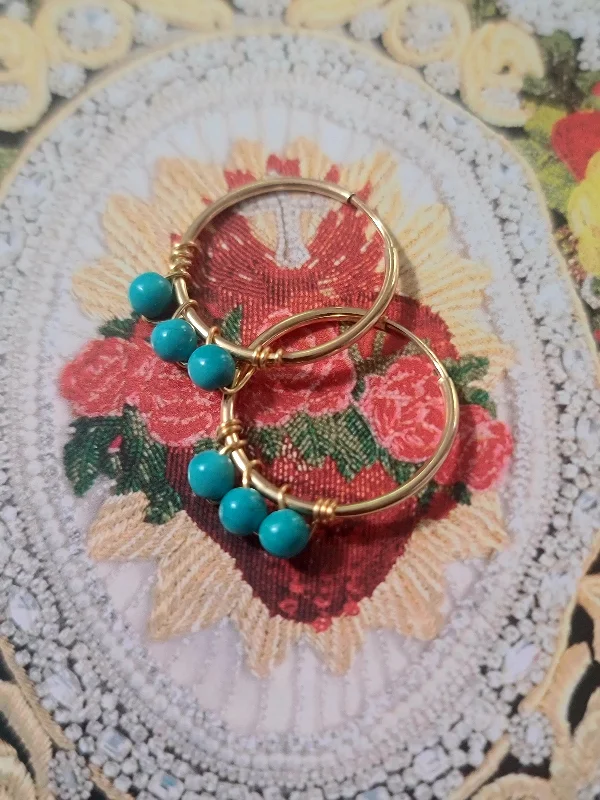 Stone cluster earrings-Turquoise 14kt Gold Fill Hoop Earrings