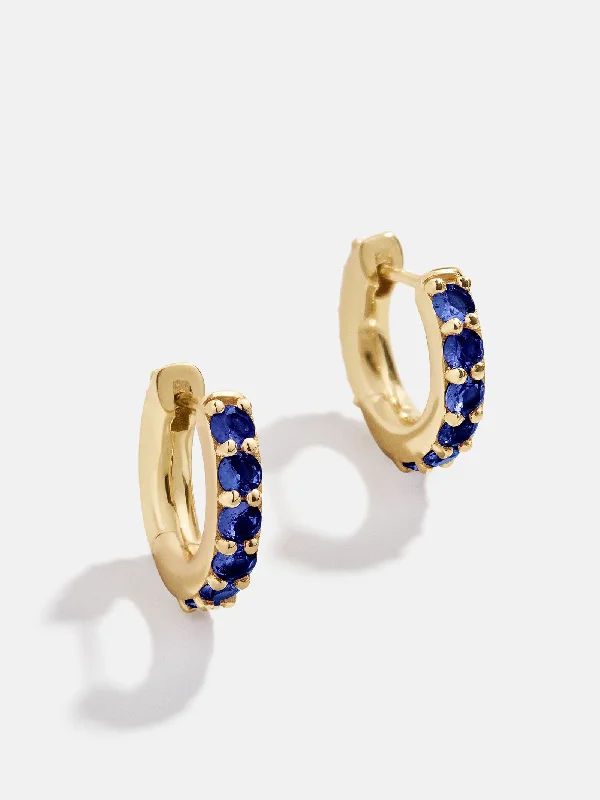 Tarnished silver earrings-18K Gold Birthstone Huggie Earrings - Sapphire