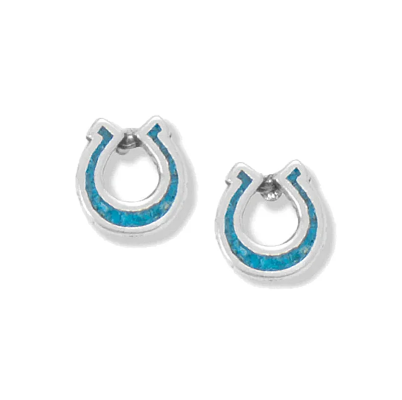 Warding eye earrings-Turquoise Chip Horseshoe Earrings Sterling Silver