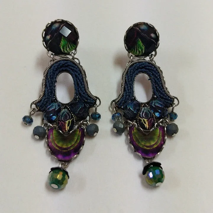 Grand tier earrings-AYALABAR EARRINGS BLUE PURPLE GREEN TONES