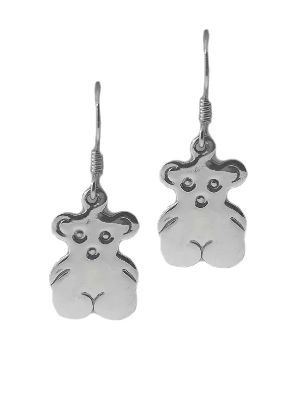 Brushed silver earrings-Teddy Bear Earrings Sterling Silver Polished