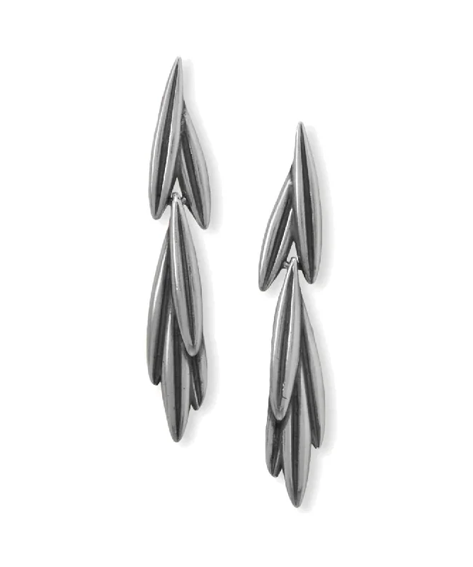 Wave design earrings-Rosemary Sprig Design Drop Earrings Oxidized Sterling Silver