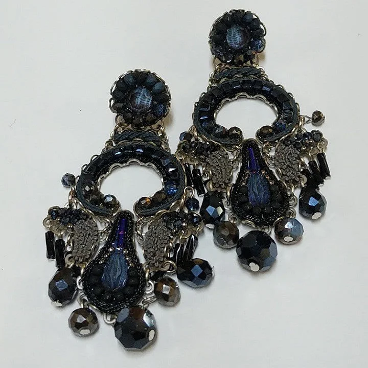 Indian tile earrings-AYALABAR EARRINGS LARGE INDIGO