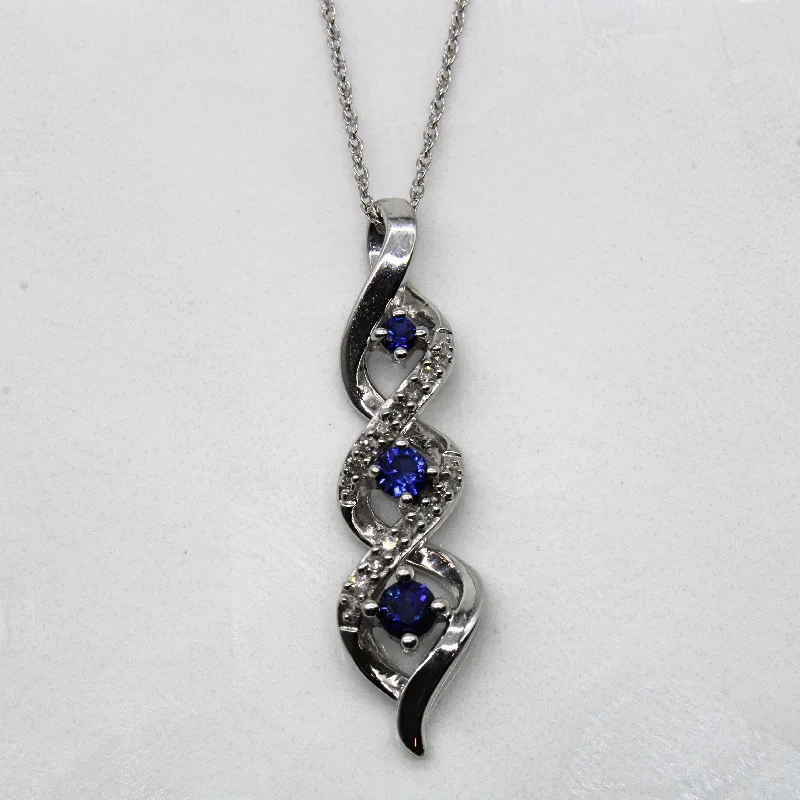 Rope weave necklaces-Synthetic Sapphire & Diamond Drop Necklace | 0.25ctw, 0.07ctw | 18" |