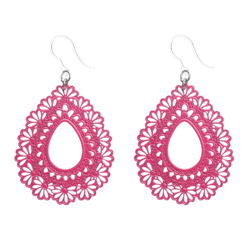 Knit bead earrings-Lacey Floral Teardrop Dangles Hypoallergenic Earrings for Sensitive Ears Made with Plastic Posts