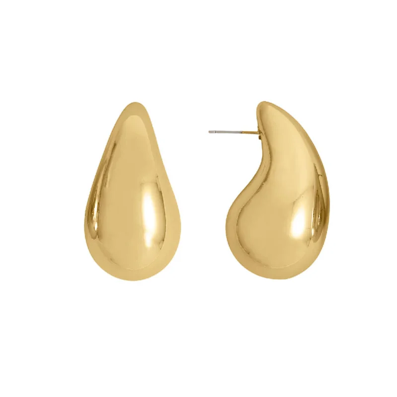 Reef motif earrings-Chunky Raindrop Fashion Earrings Gold Tone