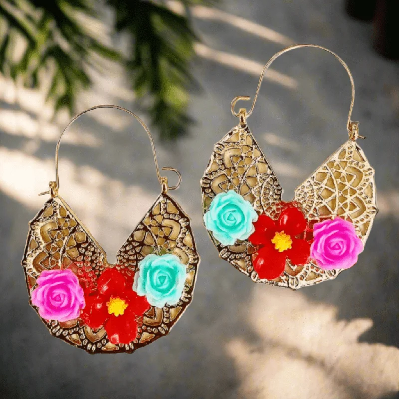 Vine pattern earrings-Floral Arracada Earrings