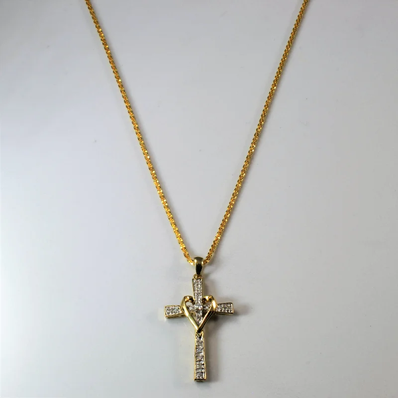 Jasper stone necklaces-Diamond Heart Cross Necklace | 0.16ctw | 18" |