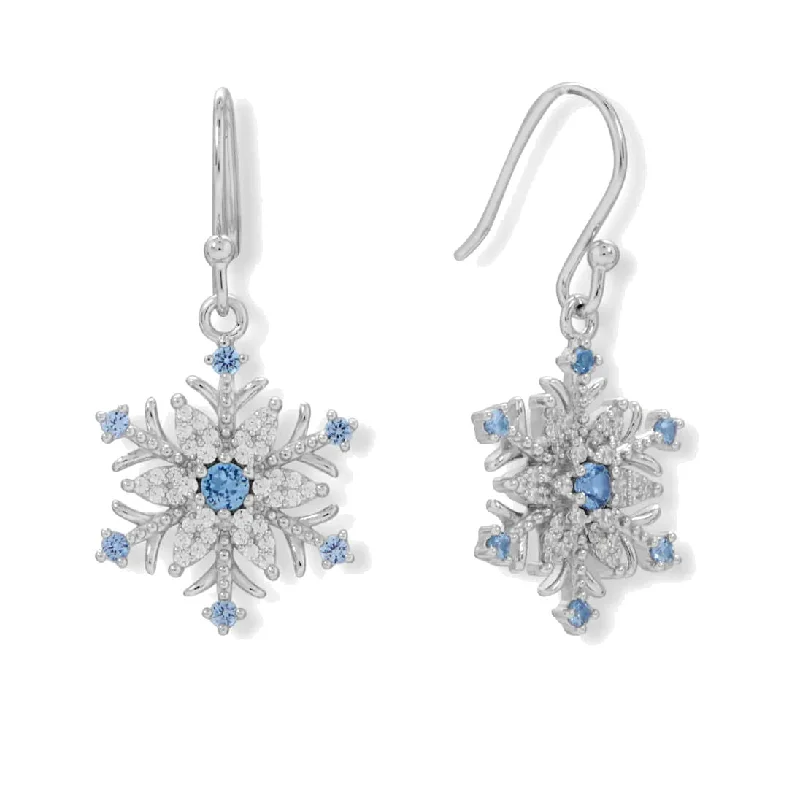 Spinel stone earrings-Snowflake Earrings with Blue and Clear Cubic Zirconia Rhodium-plated Christmas