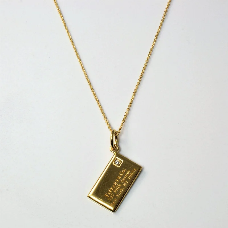 Vertical bar necklaces-'Tiffany & Co.' Diamond Envelope Charm Pendant Necklace | 0.20ct | 16" |