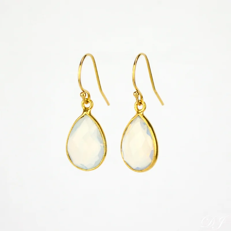 Jasper slice earrings-Opalite Small Teardrop Bezel Set Earrings, October Birthstone