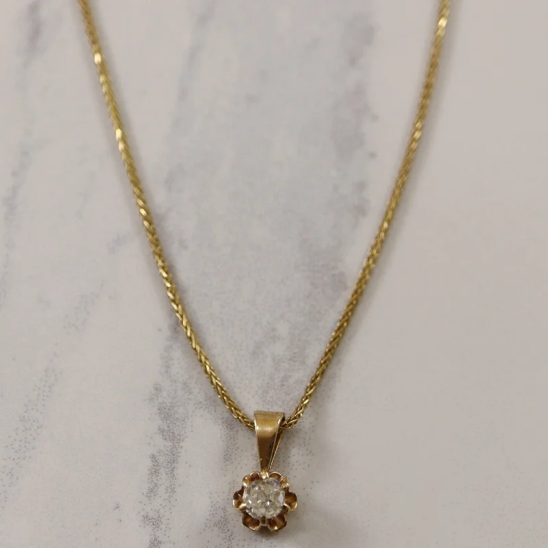 Flapper style necklaces-Old Mine Cut Diamond Solitaire Necklace | 0.32ct | 15" |