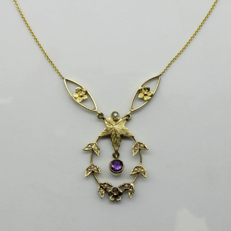 Wicker weave necklaces-'100 Ways' Edwardian Amethyst & Seed Pearl Necklace | 0.28ct | 18" |