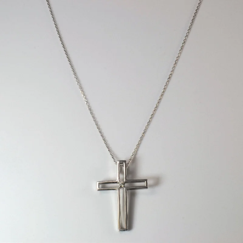 Flush clasp necklaces-10k White Gold Diamond Cross Necklace | 19" |