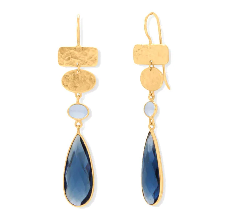 Hollow ring earrings-Chalcedony and Dark Blue Glass Dangle Earrings 14k Gold-plated Silver