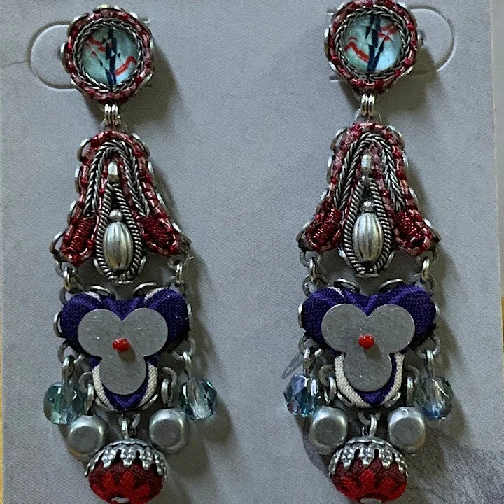 Reef motif earrings-AYALABAR BLUE RED FLOWER EARRINGS