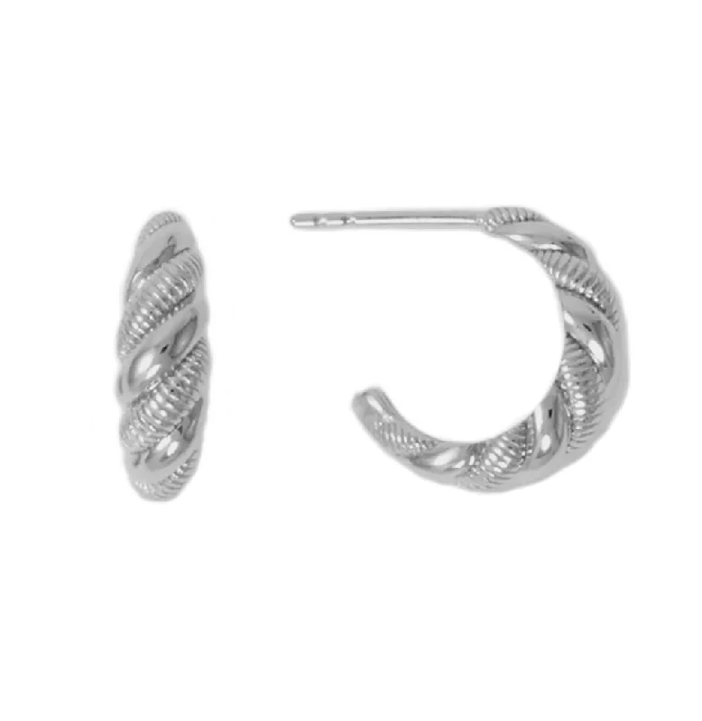 Token coin earrings-Twist 3/4 Hoop Earrings with Polished and Textured Finish Rhodium on Sterling Silver - Nontarnish