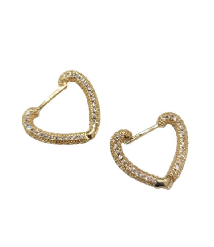 Woven tribal earrings-Heart Cz Huggie Earrings