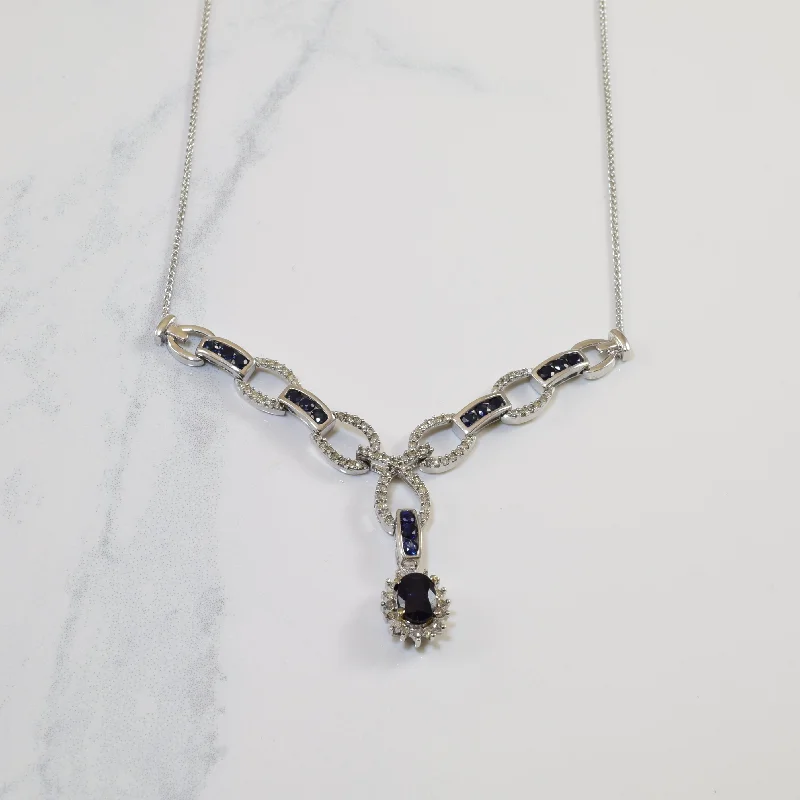 Fine cord necklaces-Blue Sapphire & Diamond Necklace | 18" |