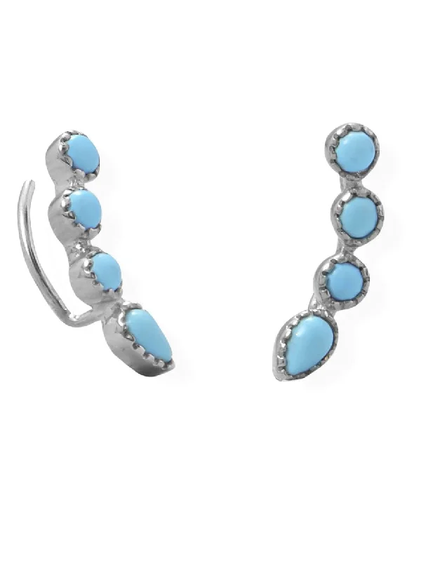 Prism crystal earrings-Ear Climber Earrings Synthetic Turquoise Rhodium-plated Silver Nontarnish