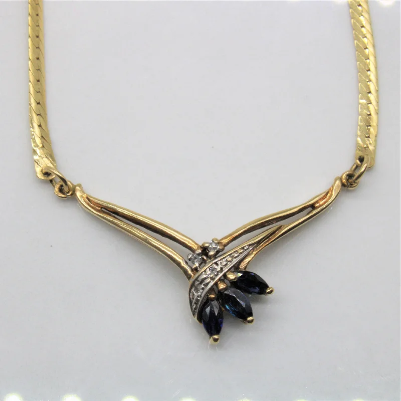 Memory locket necklaces-Marquise Sapphire & Diamond Necklace | 0.33ctw, 0.03ctw | 17.5" |