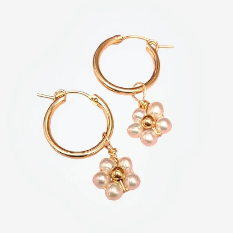 Prism star earrings-Flower Gemstone Hoop Earrings