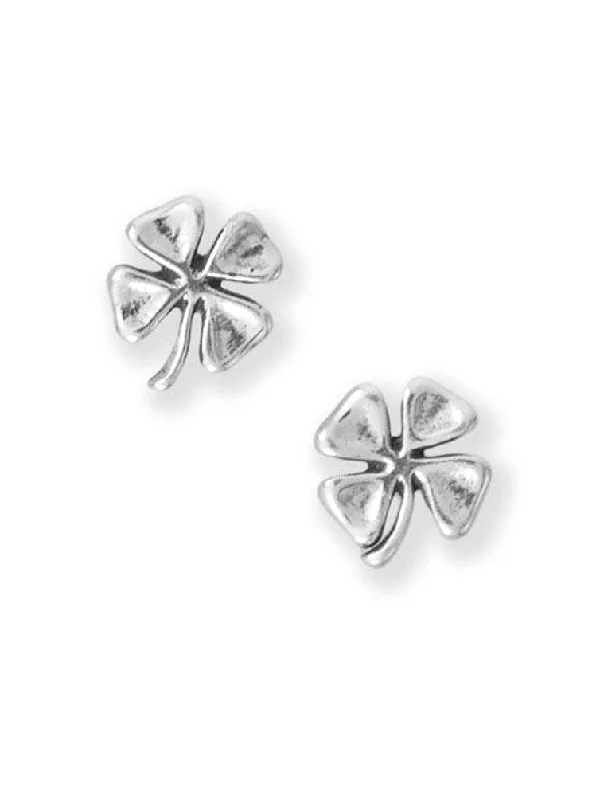 Flapper deco earrings-Lucky Four Leaf Clover Stud Earrings Sterling Silver