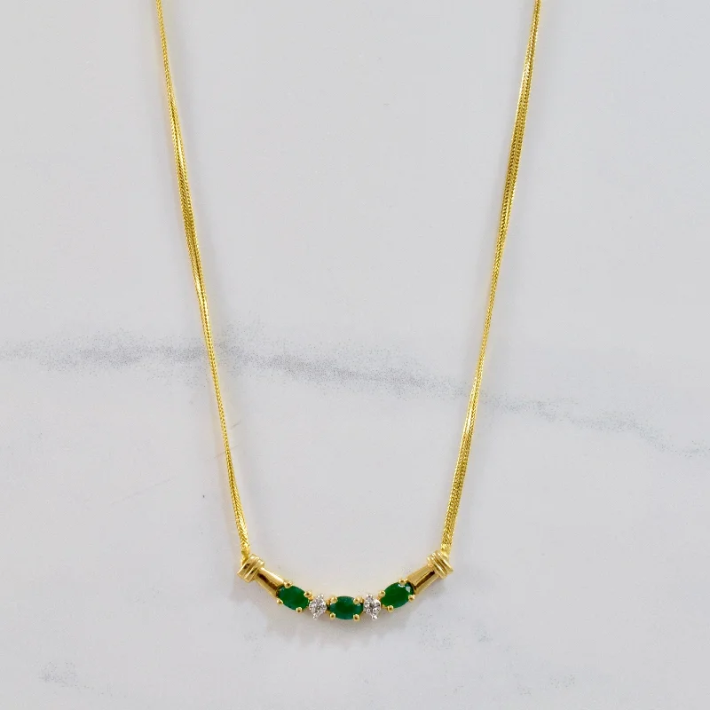 Box clasp necklaces-Emerald and Diamond Necklace | 0.01 ctw SZ 17" |